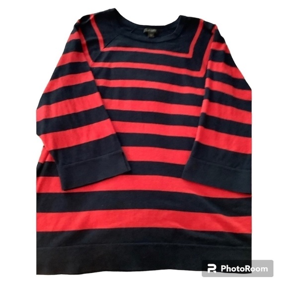 J Jill silk/cotton sweater. Red and Navy stripes.  Size large. Silk/cotton. - Picture 1 of 9